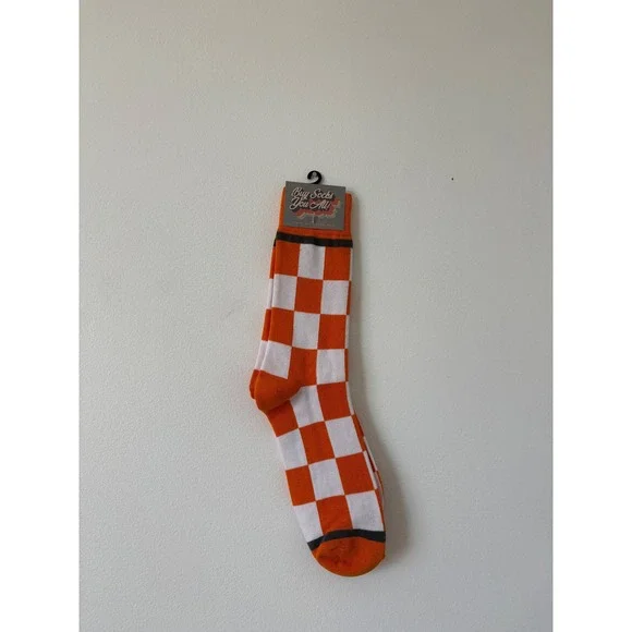 New BuySocksYouAll Checkerboard Men's Socks – Orange/White – NWT - Picture 2 of 4